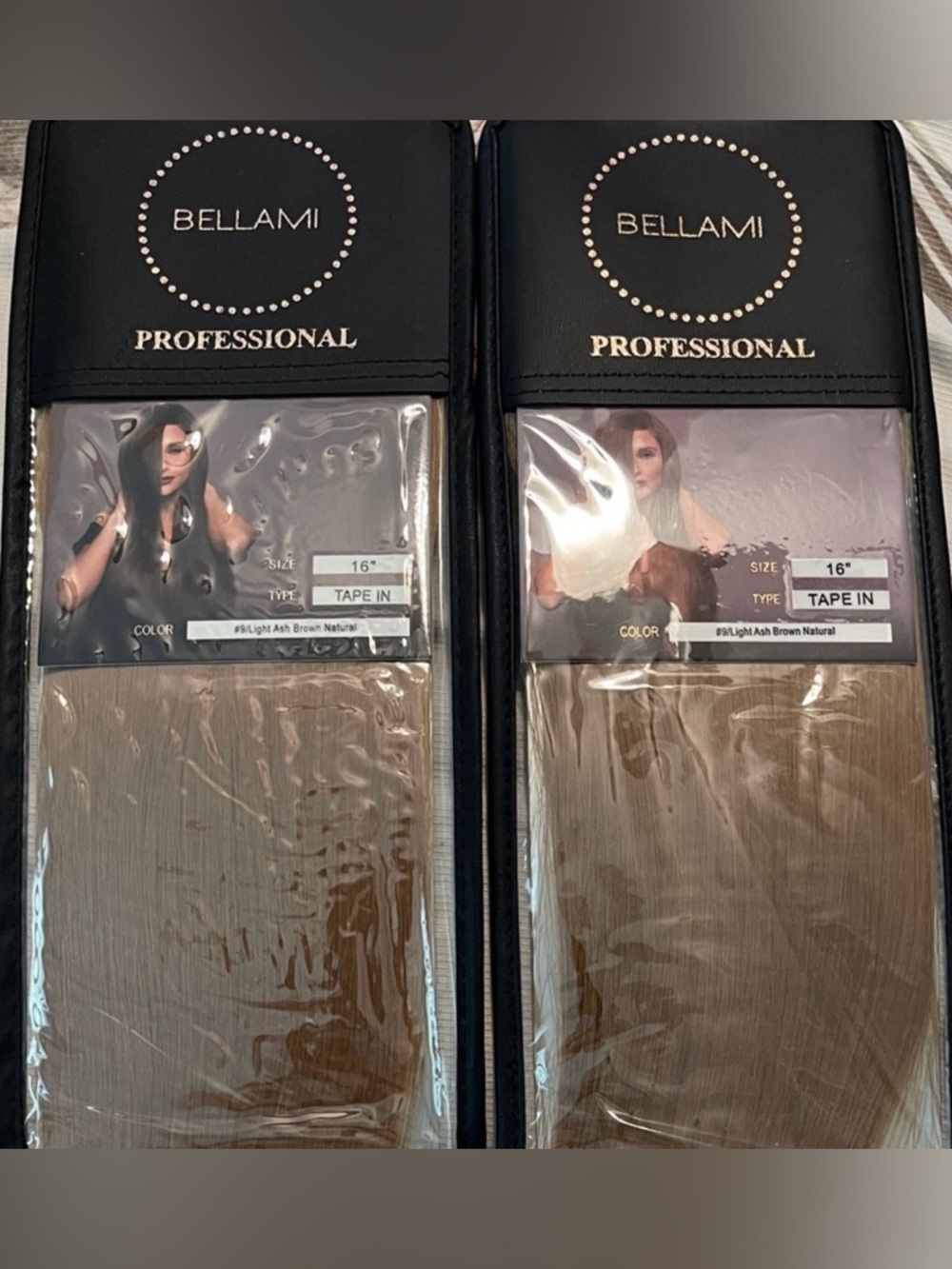 BELLAMI Tape-In hair extensions 9 Light Ash Brown Natural at a 16โ NEW unopened
